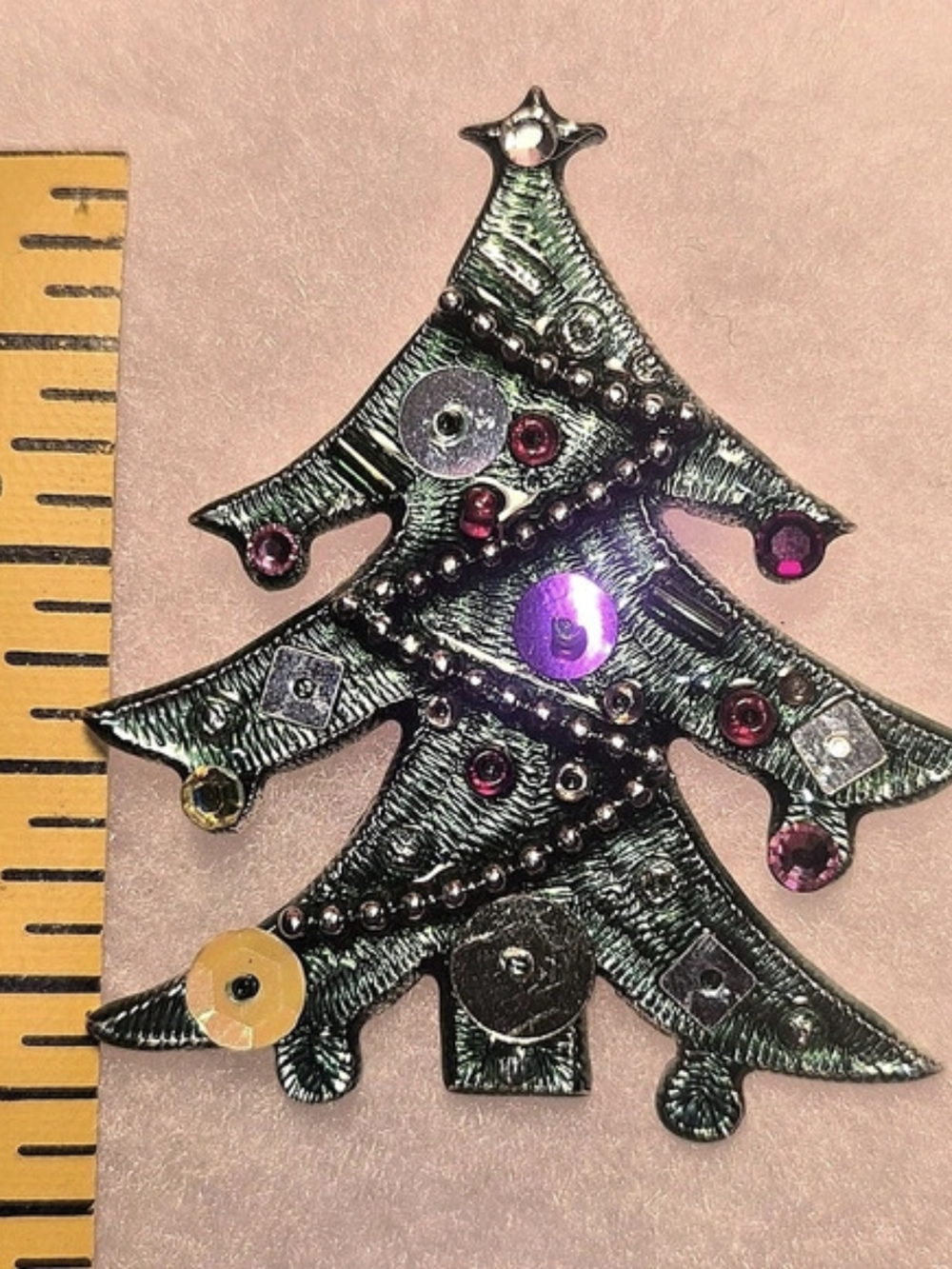 Vintage Unbranded Green Christmas Tree Pin Brooch 2.5” Holiday Jewelry